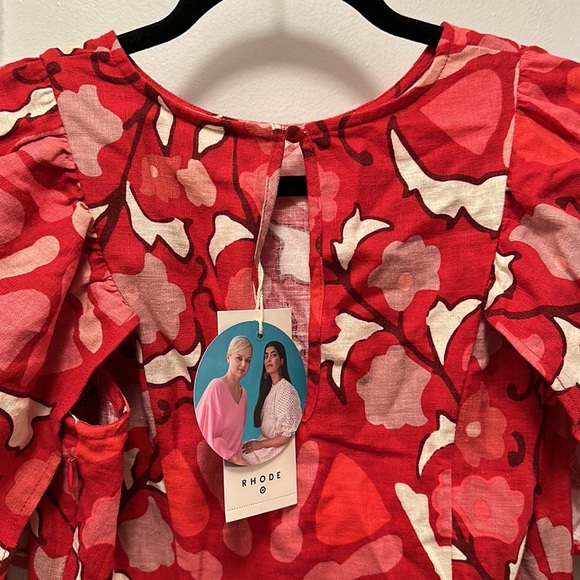 Rhode x Target Red Pink Zinnia Floral Print Bell Sleeve Midi Dress NWT Sz4 - Picture 3 of 5